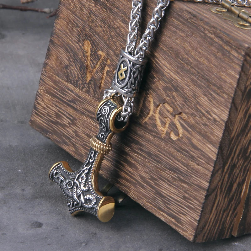Thor's Hammer Mjölnir Necklace - Mythical Pieces Gold Line / 50cm (19.6")