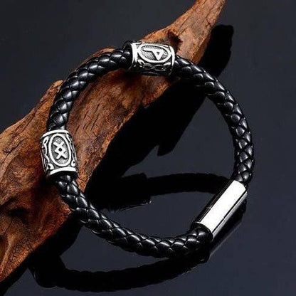 Runic Braided Leather Bracelet - Mythical Pieces 2 / 7.09" (18cm)