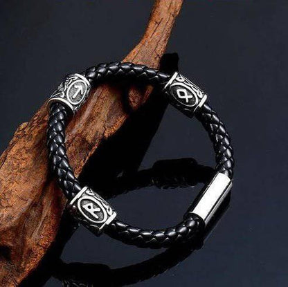 Runic Braided Leather Bracelet - Mythical Pieces 3 / 7.09" (18cm)